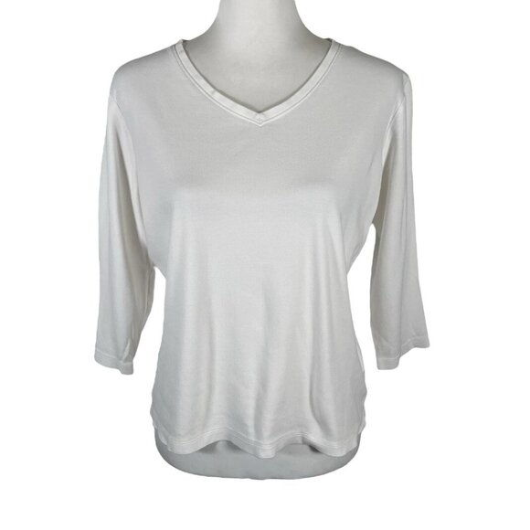 L.L. Bean T Shirt Top Women's Small Regular White Cotton Stretch V Neck Pullover - Picture 1 of 16